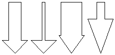 塗りつぶしは白、輪郭線は黒の下向きの矢印が4本。矢印はそれぞれが、'head' の幅に対して異なる割合の 'line' をもっている。