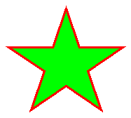 緑色の五条星で、輪郭線は赤